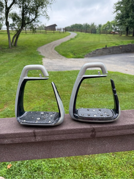 Freejump Other - Silver and Black Equestrian Safety Stirrups - Non-slip wide foot bed.